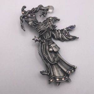JJ Jonette Snake Sorcerer Pewter Brooch VTG Signed Pin